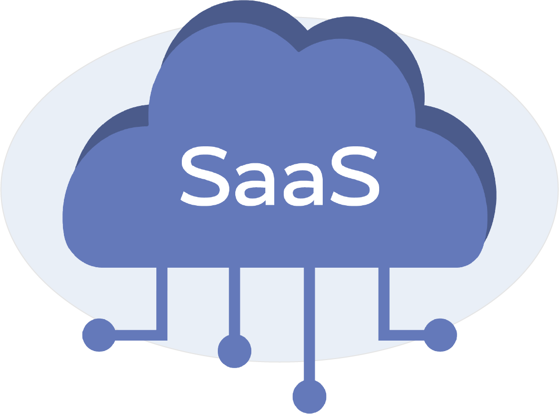 Illustration of a cloud with the text SaaS, representing Software as a Service.