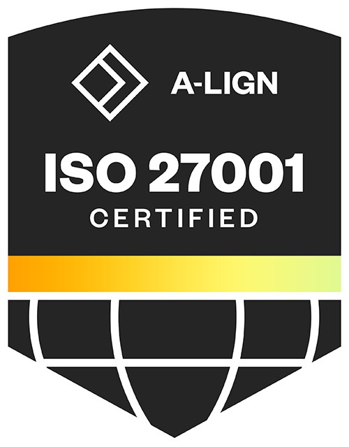 Badge for ISO 27001 certification from A-lign