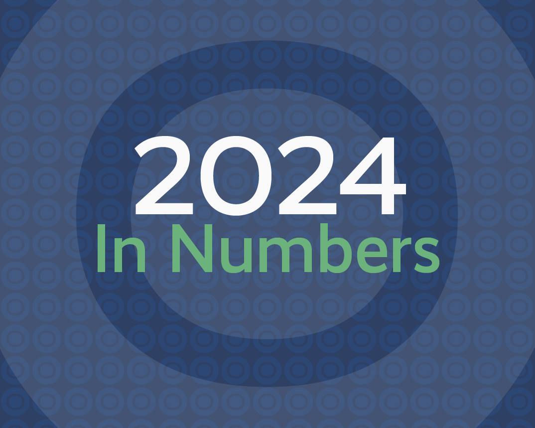 Graphic illustration with the text 2024 In Numbers on blue background