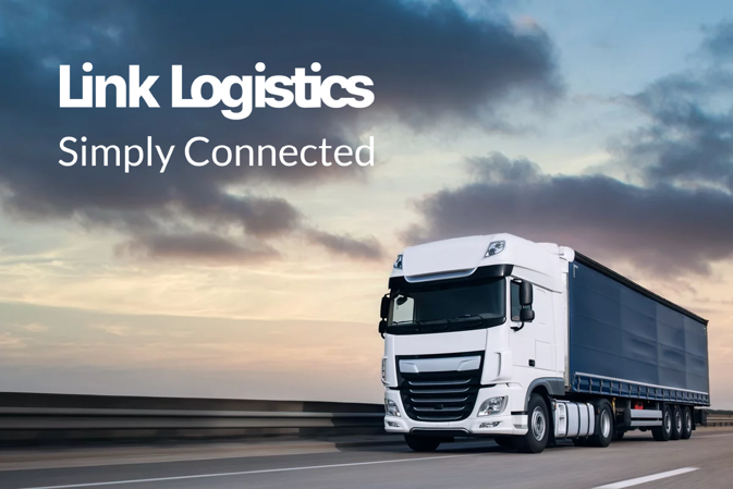 Link logistics logotyp och en lastbil i bakgrunden