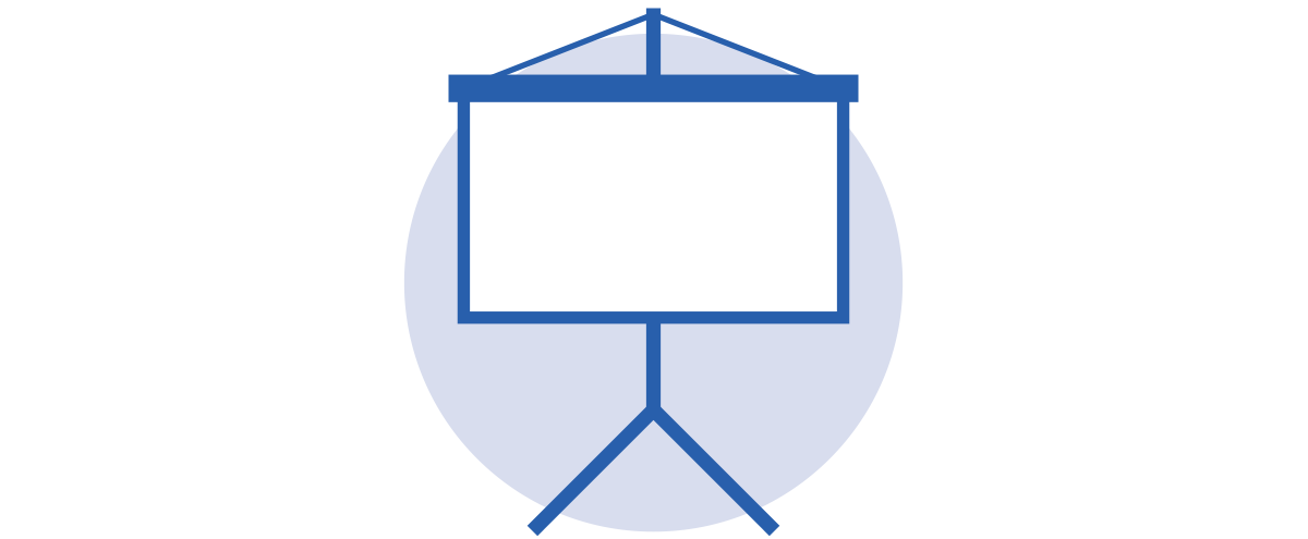 Illustration of a blank presentation screen on a tripod stand